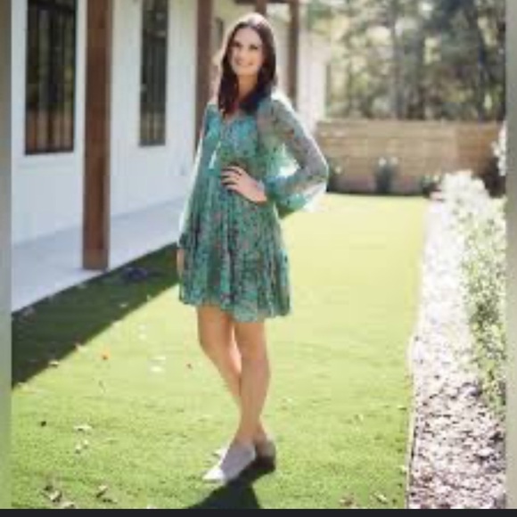 Guapa Layla Mini Dress summer green floral embroidered tiered boho classic $250 - Picture 2 of 5